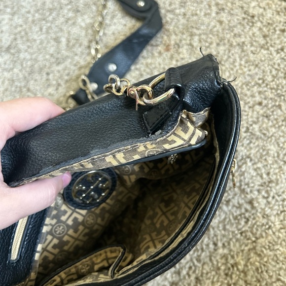 TORY BURCH Black Leather Amanda Logo Clutch Crossbody Chain Link Shoulder Bag - Picture 14 of 15